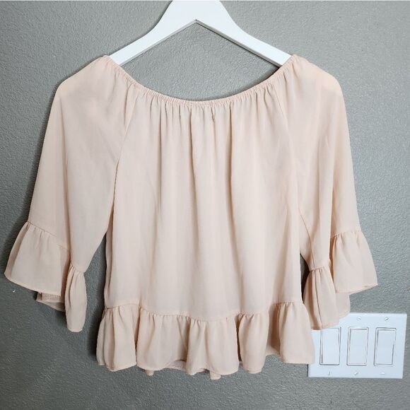 Bar lll Pink Off The Shoulder Ruffle Sleeve Blouse - Picture 4 of 8